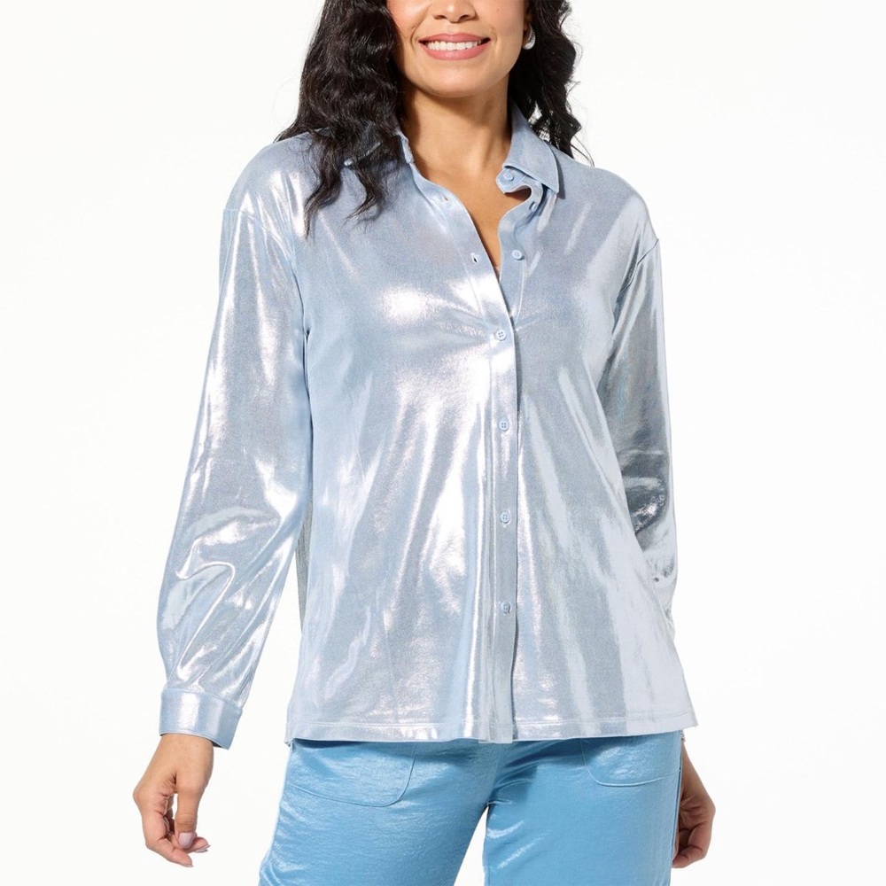 G By Giuliana Shimmering Light Blue Blouse
